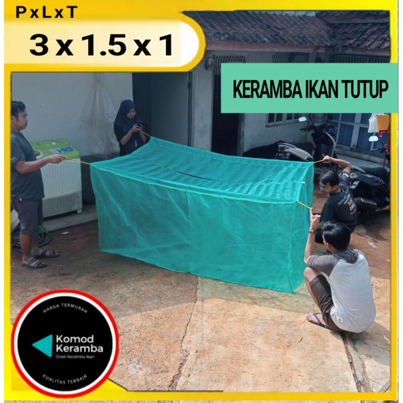 keramba ikan 3x1,5x1 plus tutup resleting jaring apung keramba ikan lele hapa ikan nila siap pakai