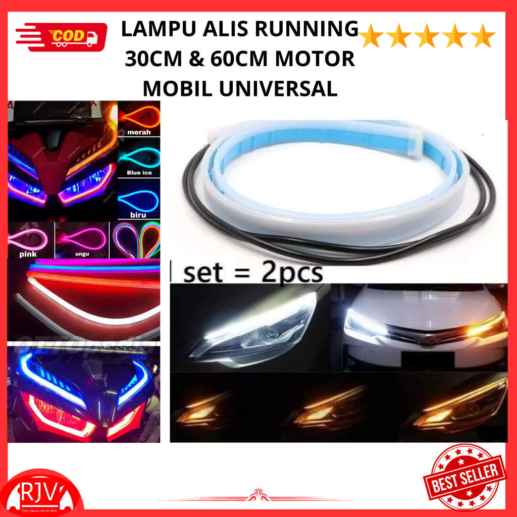 Lampu alis running + Demon Eyes DRL LED motor mobil running ukuran 30cm dan 60cm sepasang