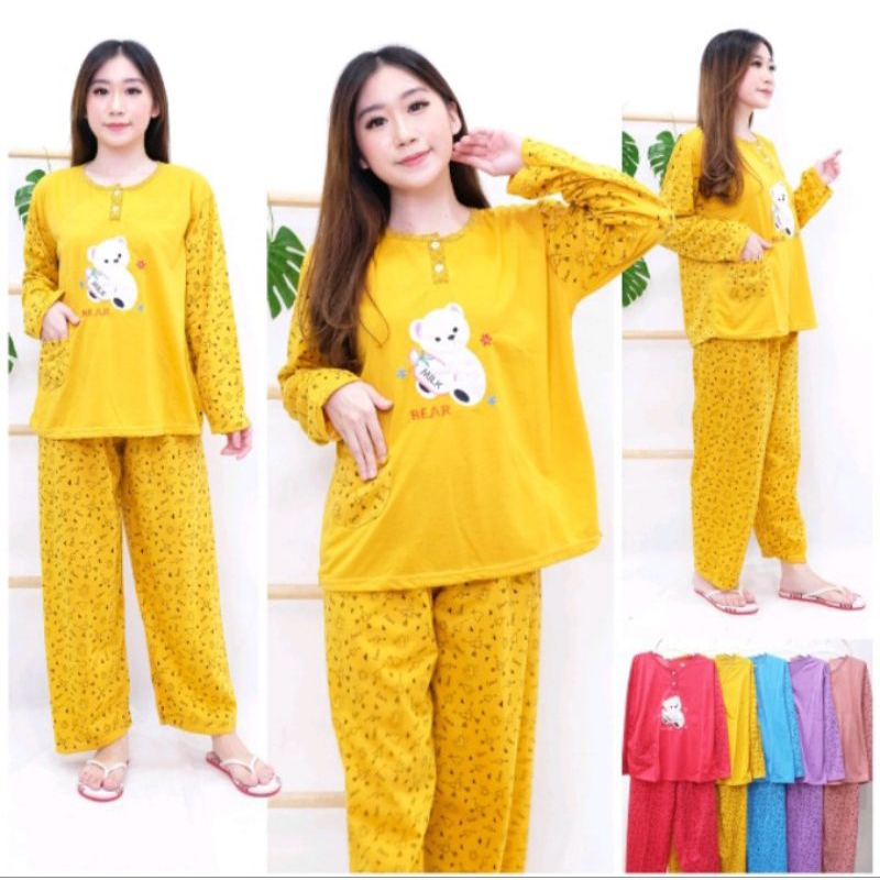 Set PP Baju Tidur Kaos Lengan Panjang Celana Panjang Jumbo / Babydoll Kaos Wanita Jumbo