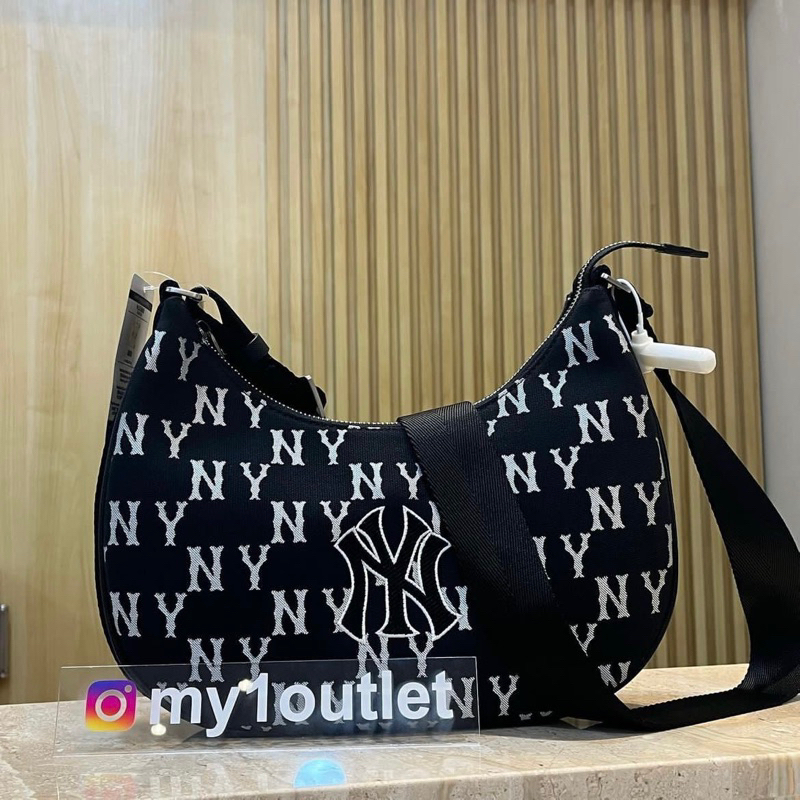 MLB HOBO BAG CANVAS MONOGRAM BLACK ORIGINAL KOREA