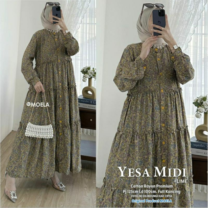 YESSA MIDI DRESS RAYON PREMIUM FULL KANCING ORI BERLABEL MOELA