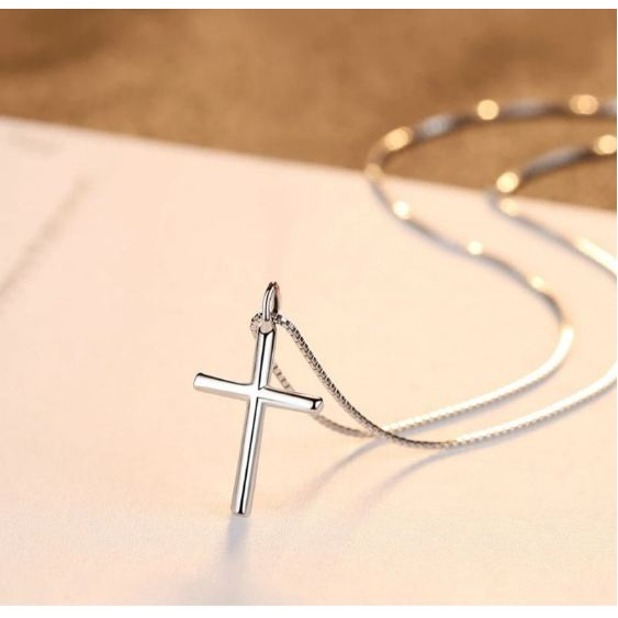 Kalung Titanium Pria Wanita Liontin Salib Anti Karat Simple / Kalung Salib Silver Simple Premium Nec