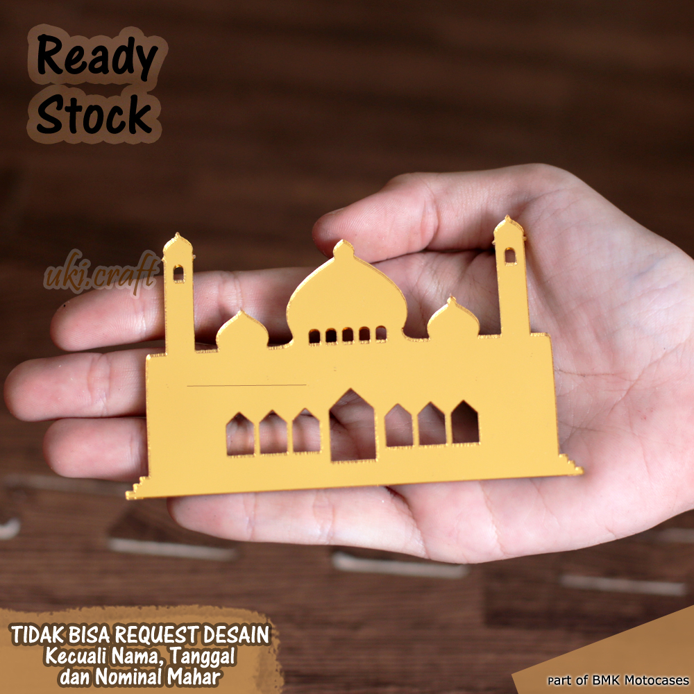 Bentuk Masjid Dekorasi Ornament Mahar Pernikahan Bahan Akrilik Mirror Gold Emas Bentuk Masjid Akrili