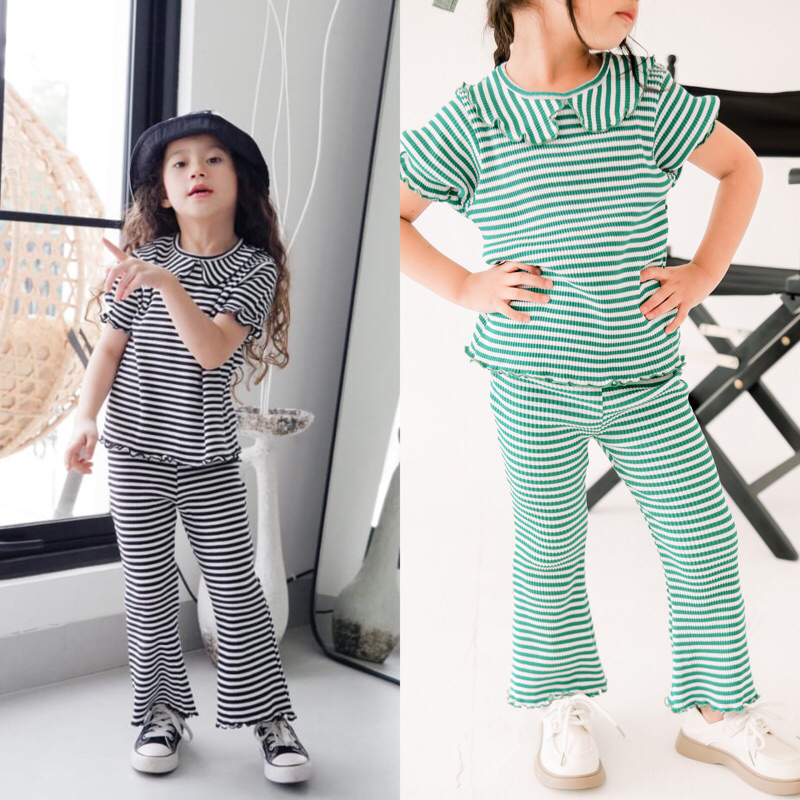 NONA SET | Setelan Anak Perempuan Motif Garis Stripe
