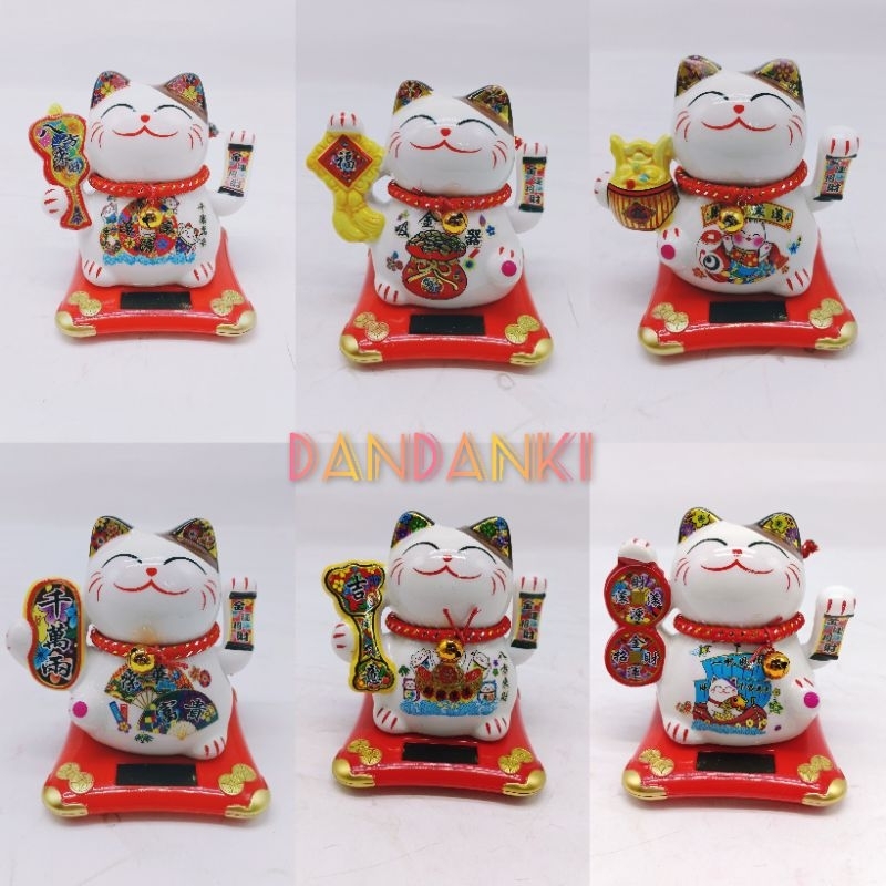 Patung kucing hiasan dekorasi kucing maneki neko bahan keramik solar