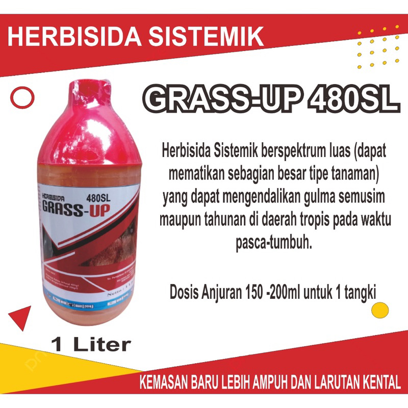 HERBISIDA GLIFOSAT GRASS-UP 480SL 1L OBAT RACUN RUMPUT SISTEMATIK MATI AKAR SEPERTI ROUND UP, GEMPUR