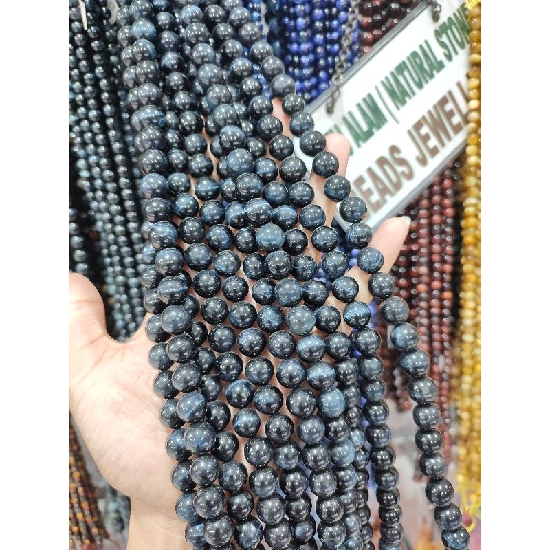 Manik Butir Batu Alam Tiger Eye Biru Abu Rencengan