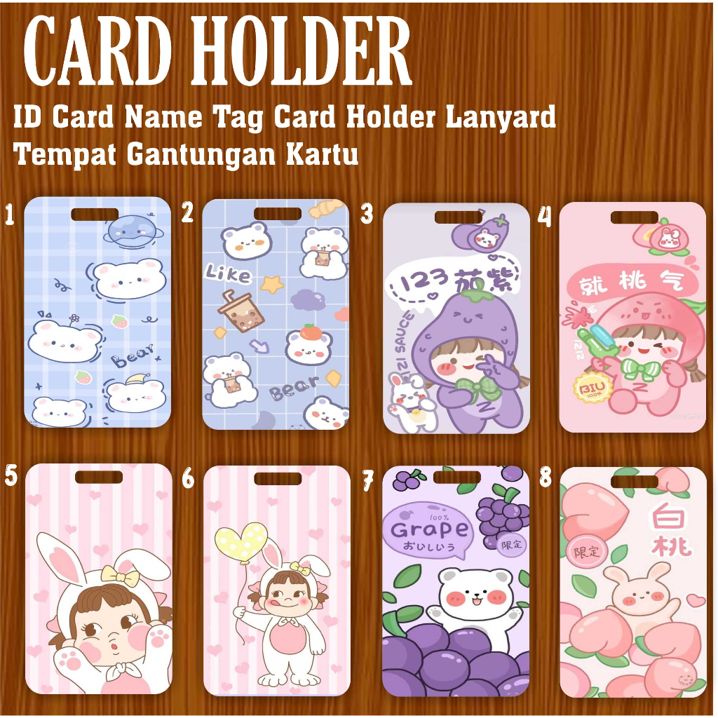 

LANYARD CARD HOLDER Name Tag Motif Cutie Bear Zizi Sauce Kartu E-money Brizzi Flazz MRT Kantor Sekolah