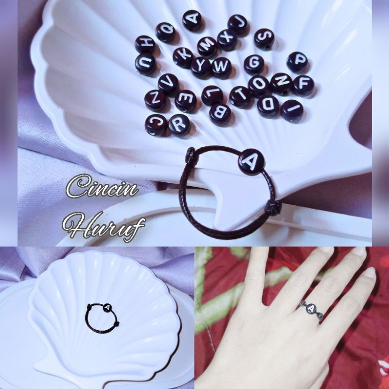 ( Beerrysaa ) CINCIN HURUF HITAM | Cincin inisal nama | tali hitam polos korea waxcord wax cord wate