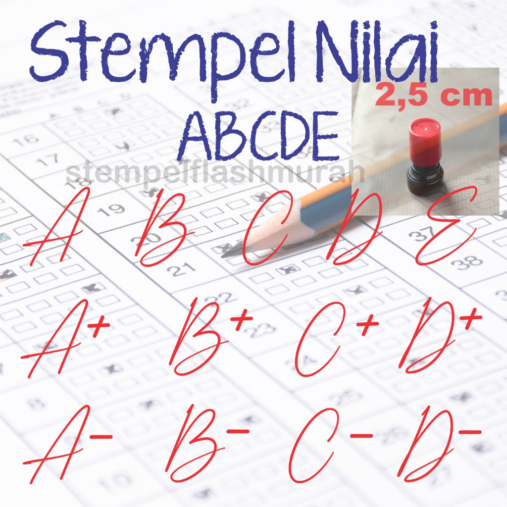 stempel nilai guru ABCDE 2,5cm LENGKAP penilaian ujian TK sd smp sma kampus flash warna otomatis