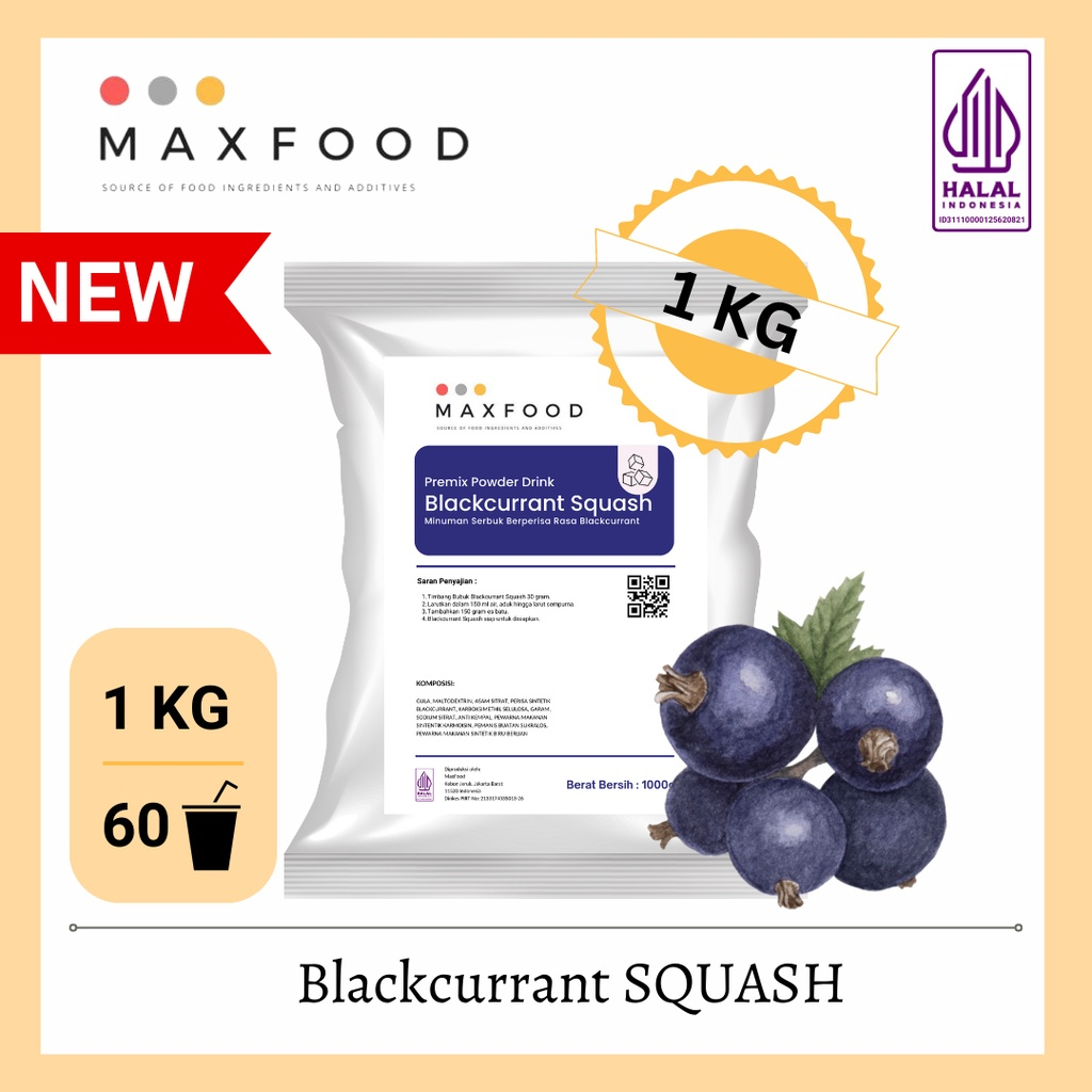 

Blackcurrent Squash / Bubuk Minuman Squash Rasa Blackcurrent ( 1kg )