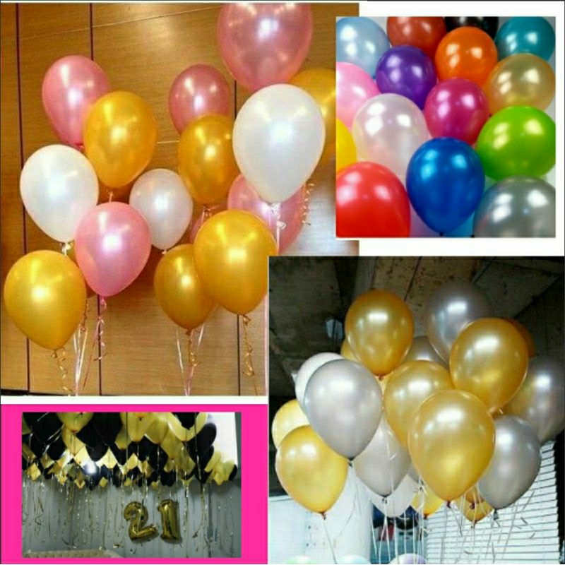 Balon Latex Metalik Polos 12 Inch Rose Gold Silver Putih Hitam Merah Biru Balon Bogor