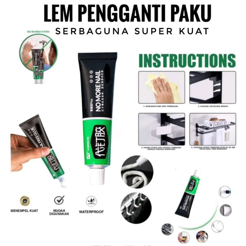 LEM PENGGANTI PAKU TEMBOK SUPER KUAT / LEM SERBAGUNA SUPER NO MORE NAIL ADHESIVE GLUE 60gr