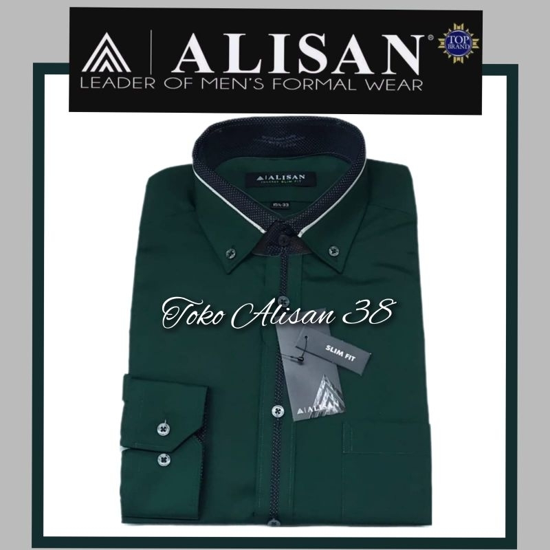 Kemeja Alisan Slim Fit Lengan Panjang List Tengah Warna Hijau Botol 1 (100%ORI)