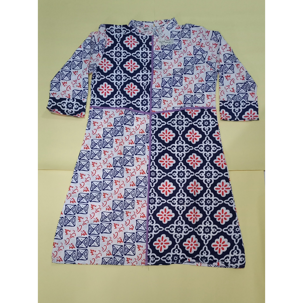 Baju batik atasan tunik modern baju batik wanita baju kantor blouse | putih navy