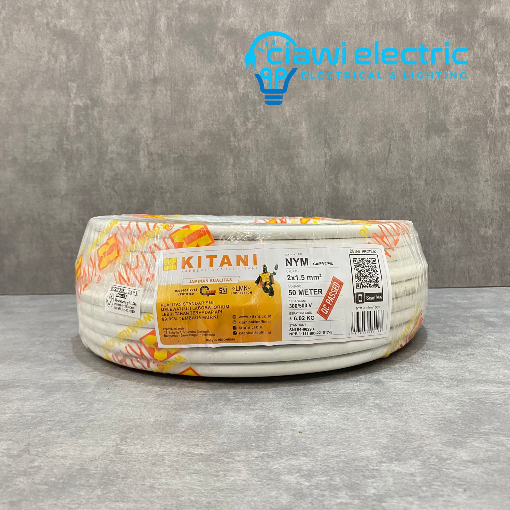 KITANI Kabel Listrik NYM 2x1.5 2x1,5 Kawat Tembaga SNI LMK PERMETER