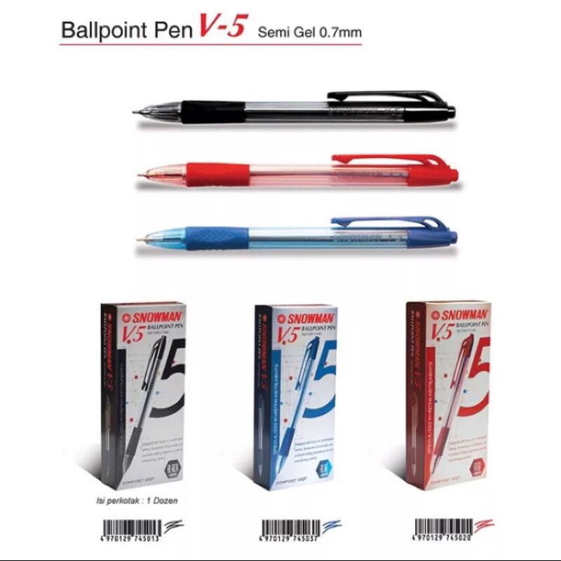 

Pulpen Snowman V5 Semi Gel 0.7mm ( 1 pack/12 pcs )