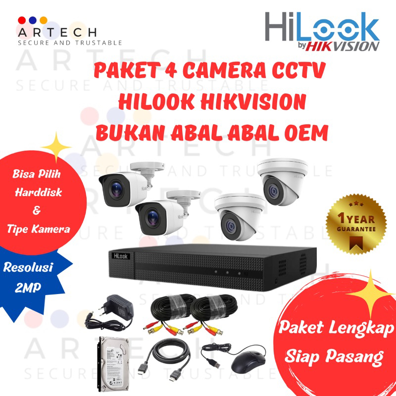 Paket Lengkap CCTV 4 Kamera Hikvision Hilook Tinggal Pasang