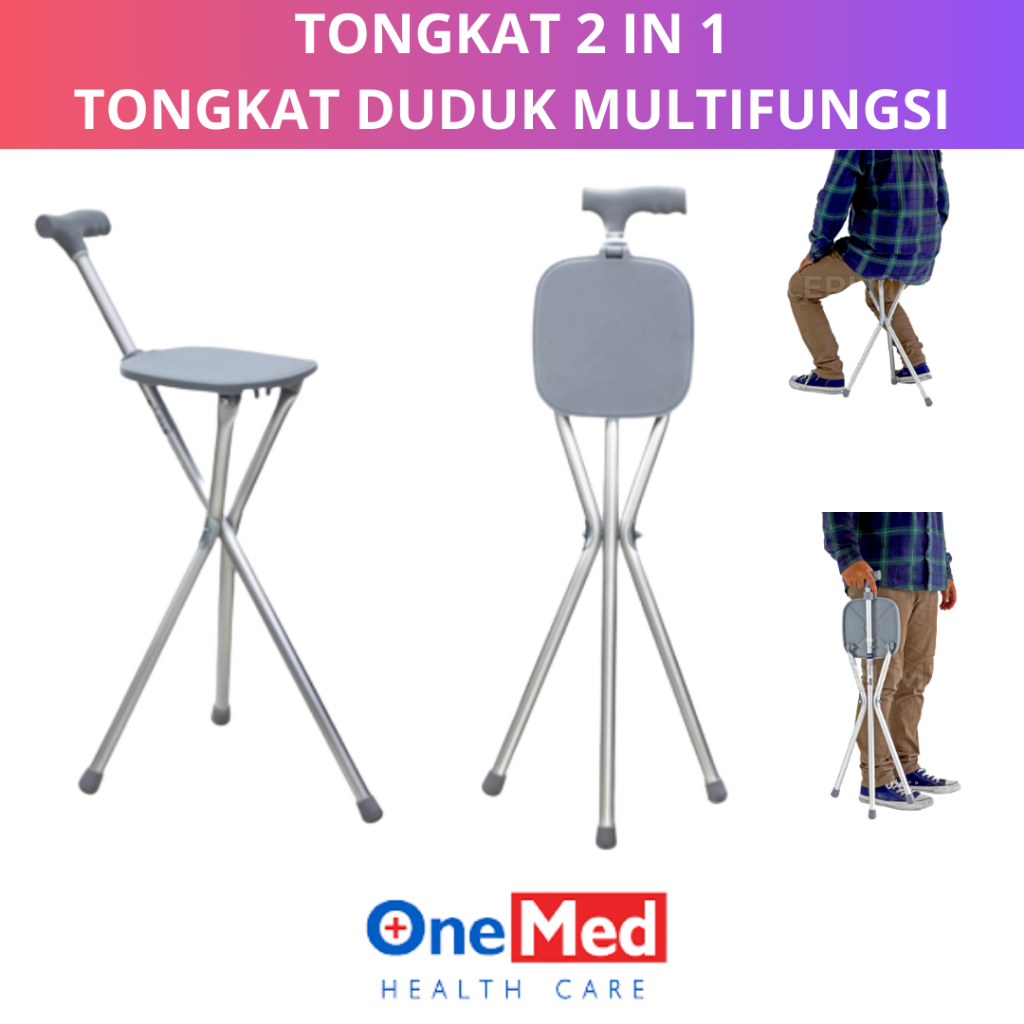 Tongkat + Tempat Duduk OneMed / Tongkat Duduk Kursi Lipat Lansia Merk Onemed / Alat Bantu Jalan Tong