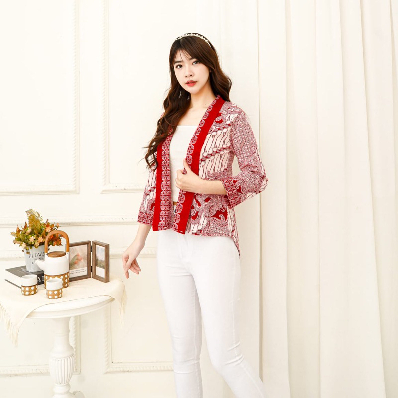 Outer /blazer batik motif merah/batik couple/batik seragam/batik kerja