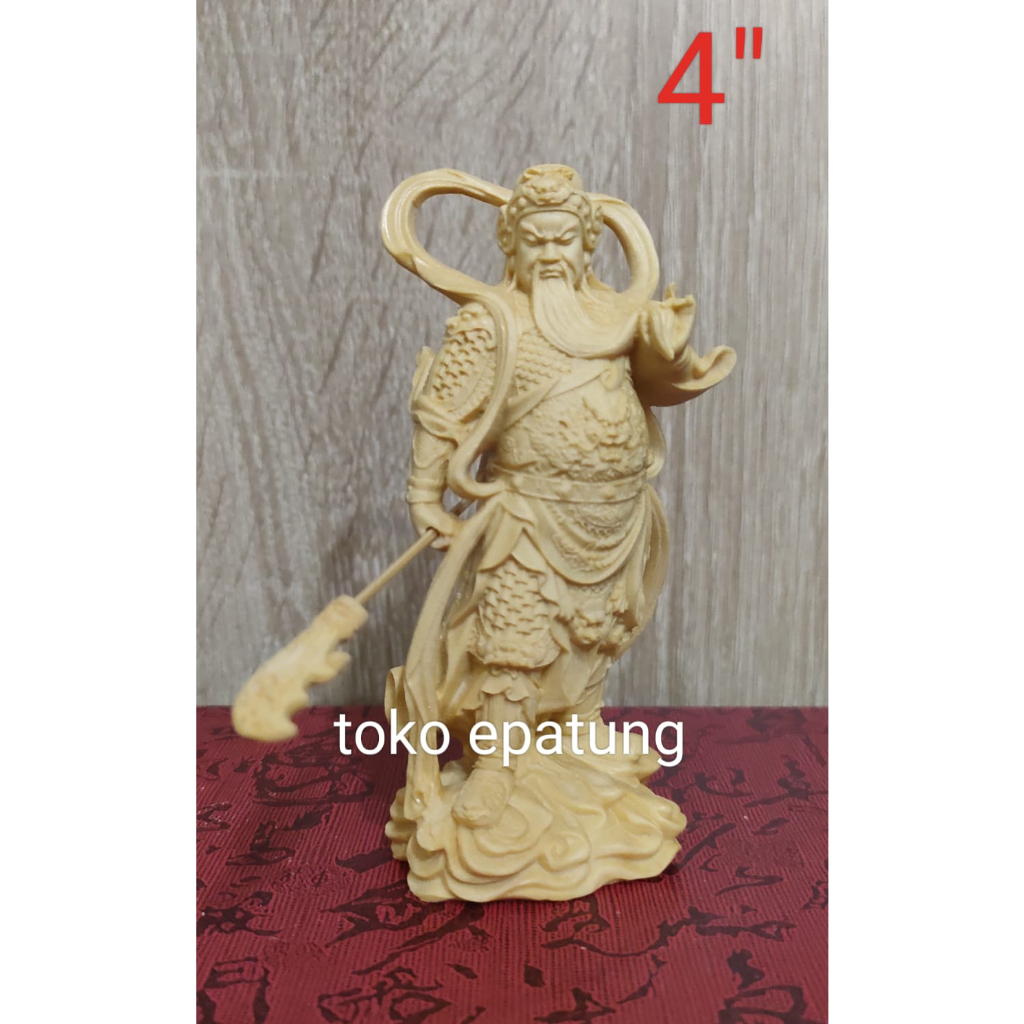 patung dewa kwan kong / kwan kung - kayu - berdiri 4 inch - Polos (g)
