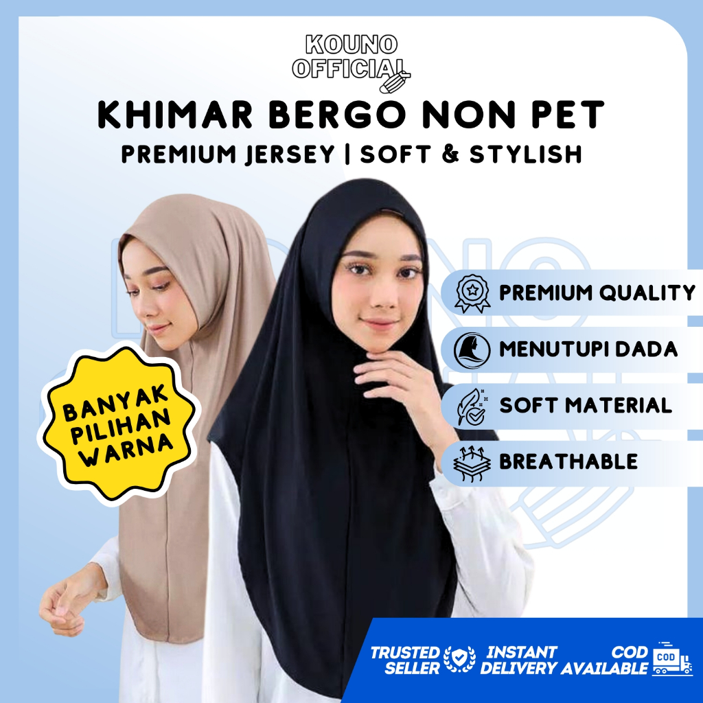 Khimar Jersey Penguin Non Pad / Tanpa Pet / Hijab Hamidah Instant Panjang Menutupi Dada / Kerudung B