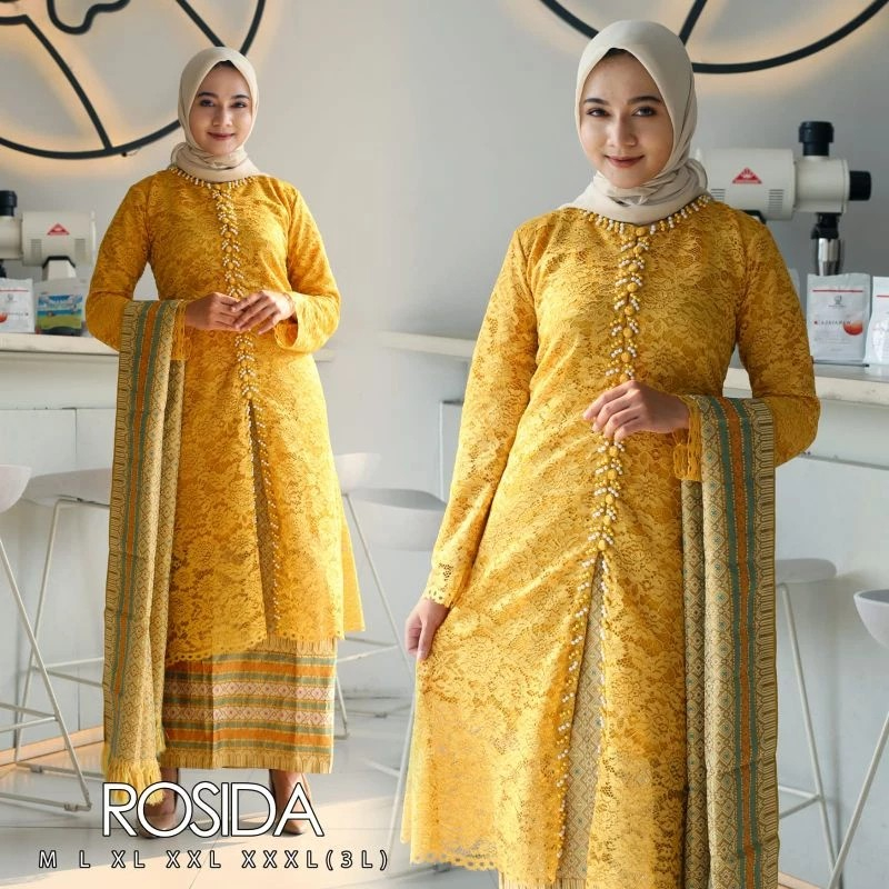 SETELAN KEBAYA LONG TUNIK BROKAT PAYET MUTIARA+SONGKET+SELENDANG