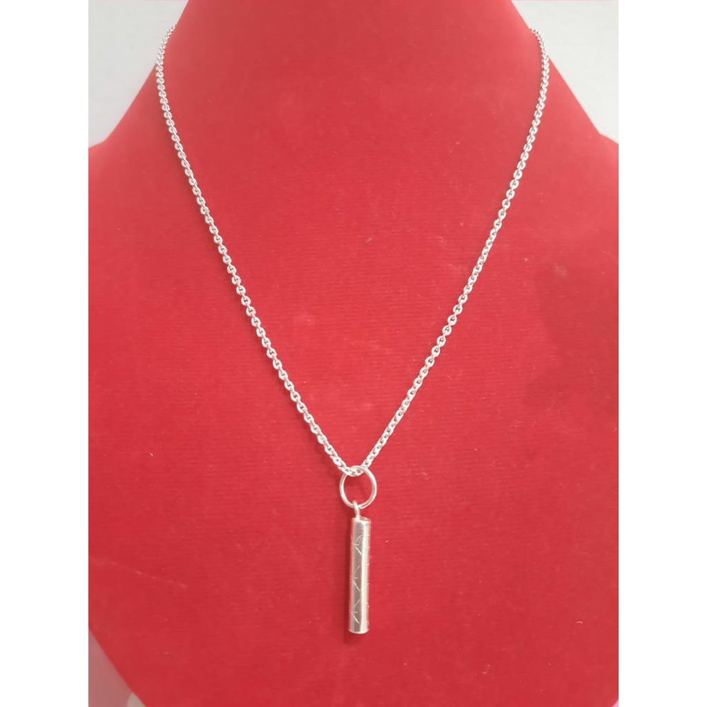 kalung perak murni liontin bambu polos rantai medan