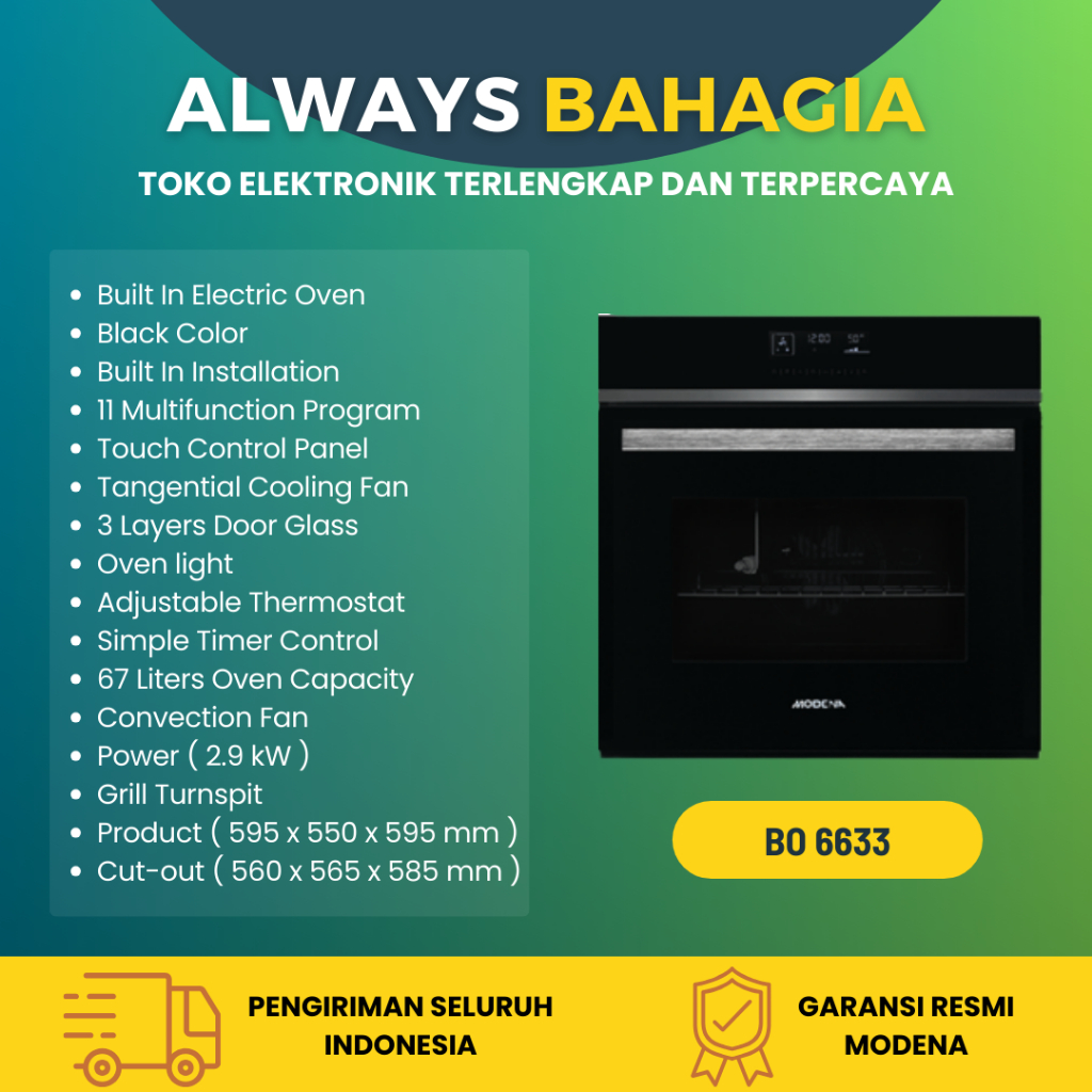 Modena BO 6633 - oven tanam listrik digital 67 liter