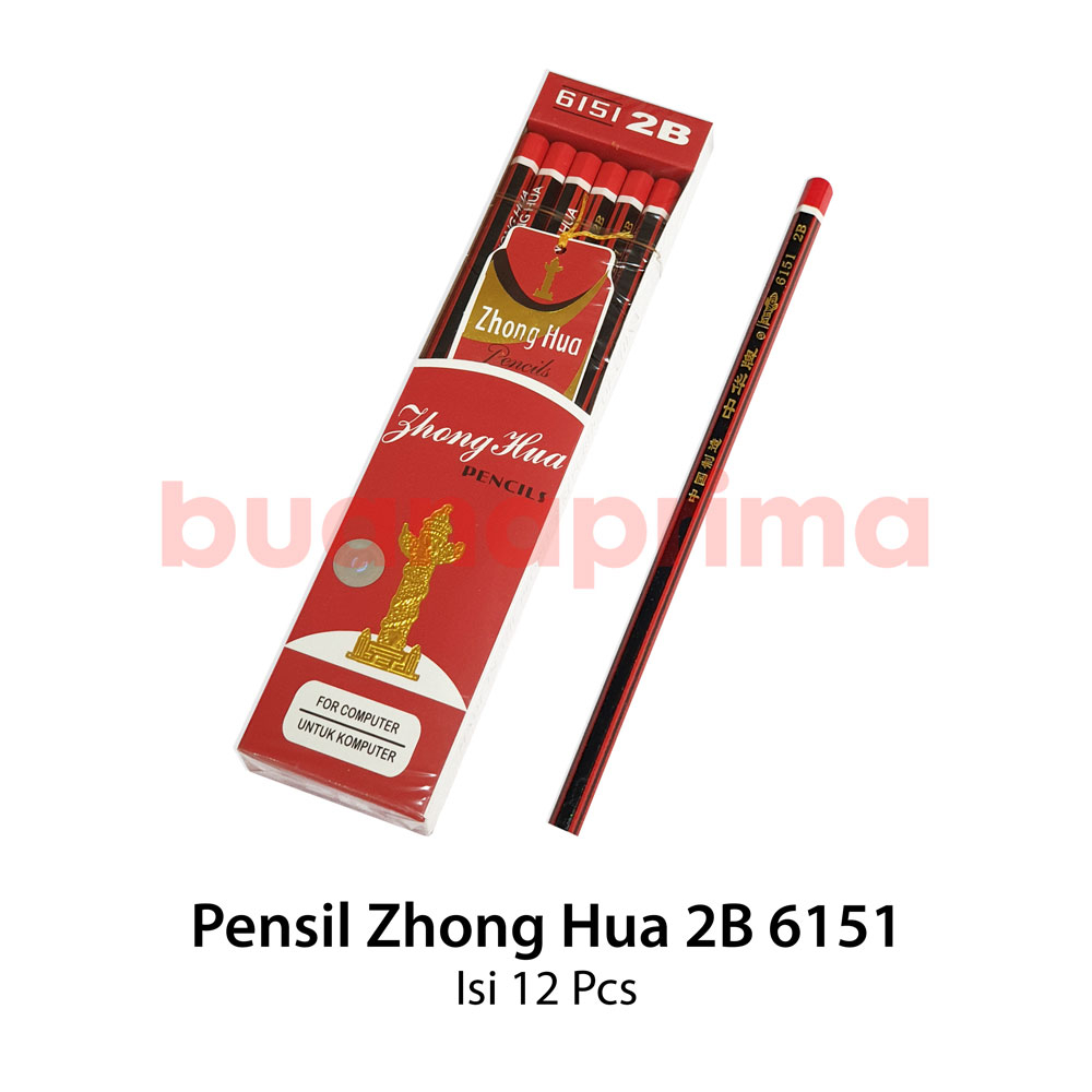 Pensil Kayu Zhong Hua 6151 Merah isi 12 pcs Pencil 2B Computer