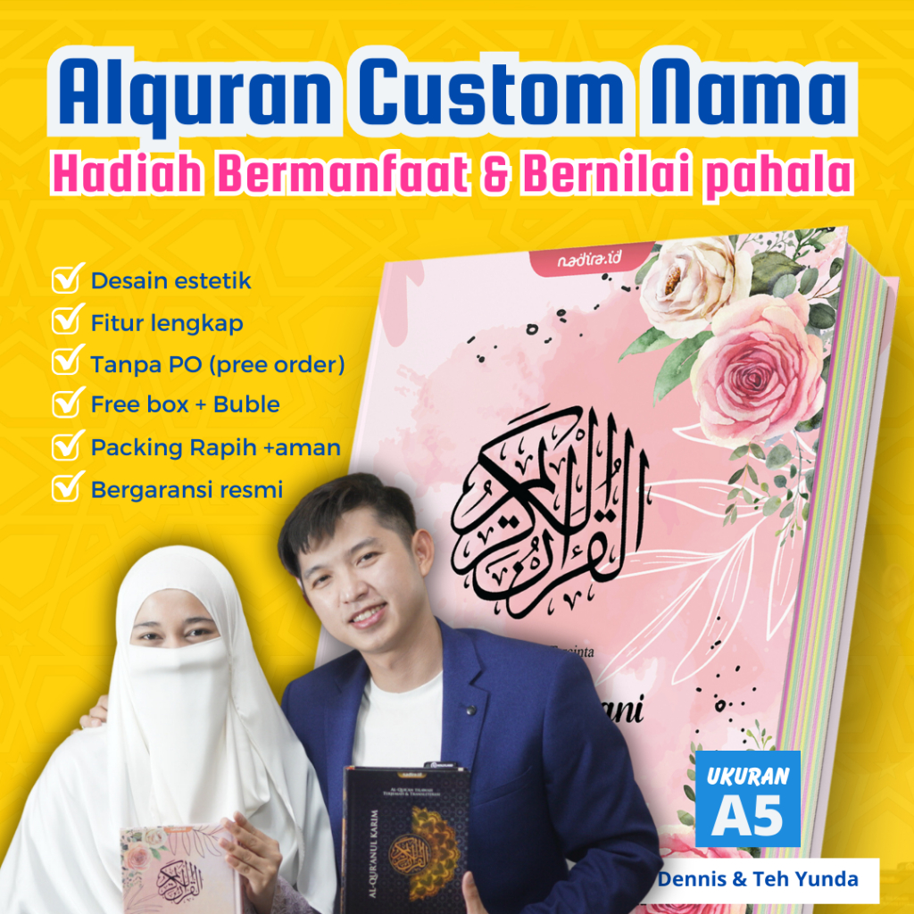 Al-quran Custom Nama by Nadira Gratis Tulis Nama di Cover Ukuran A5 Desain Estetik FItur Lengkap ada Latin Indonesia dan Terjemah