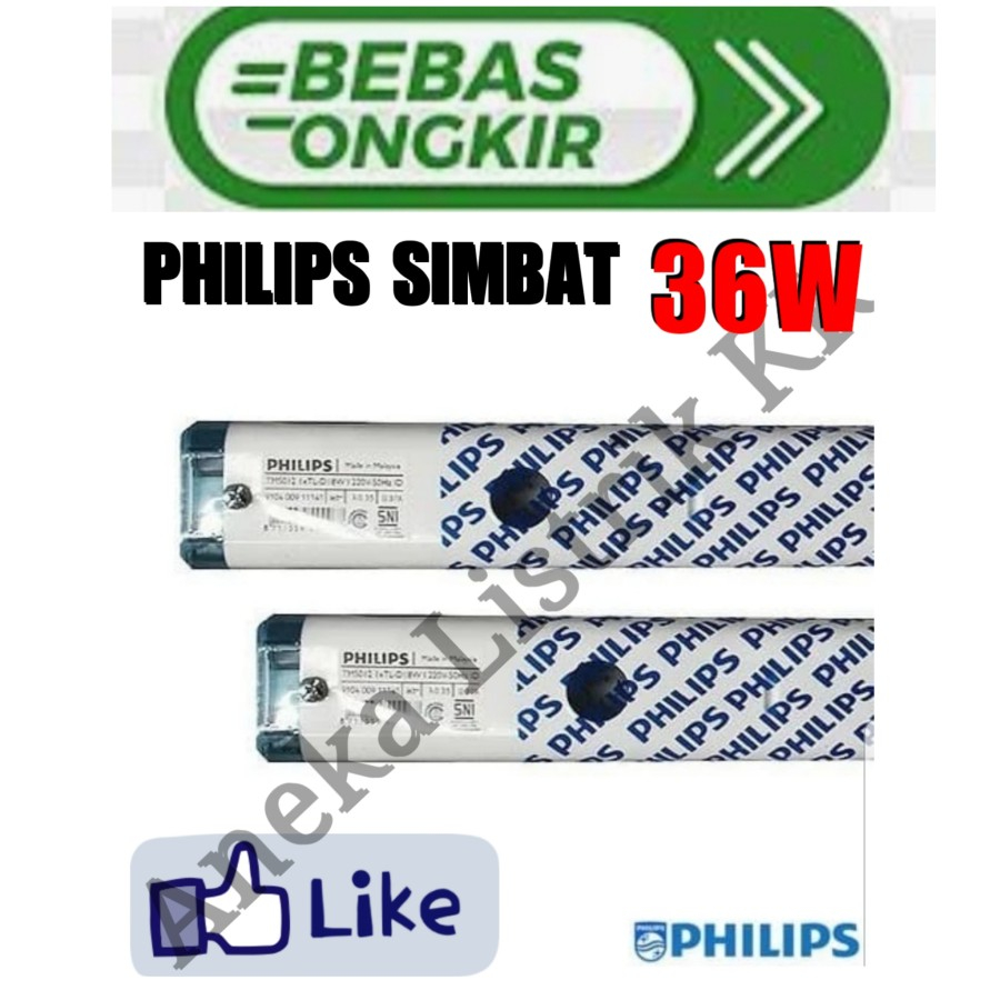 PHILIPS SIMBAT KAP TL 1 x 36W TMS012 136 BALOK SET 36 W WATT 120CM PLUS LAMPU TL 36W PHILIPS