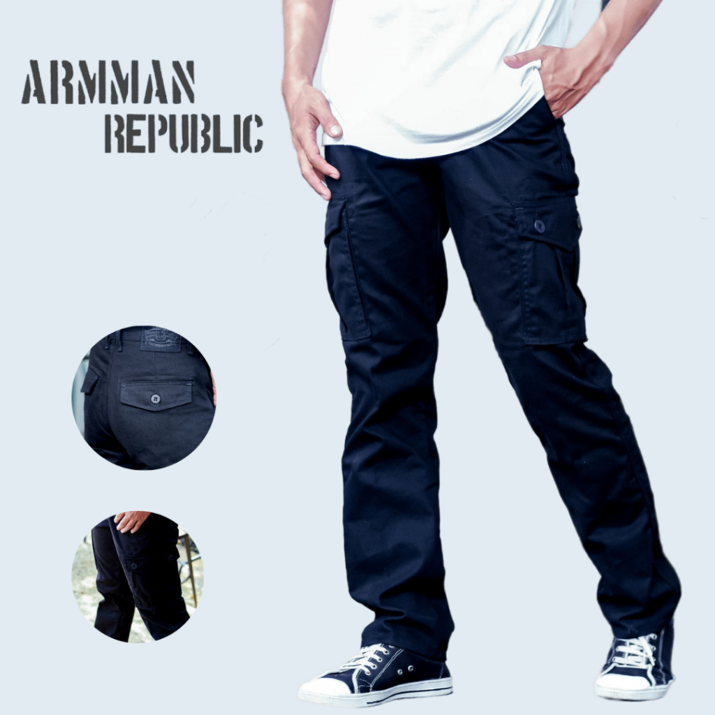 Armman Republic - Celana Cargo Tactical Panjang Semi Slimfit Pria Size 28-45