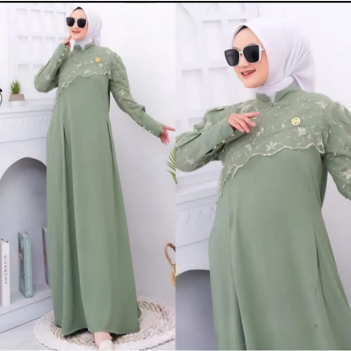 Meisya Dress Gamis Muslim Wanita Modern Kekinian Matt Cringkle Airflow Mix Brukat OOTD Dress Maxi Casual Daily Polos Basic Fashion Terlaris