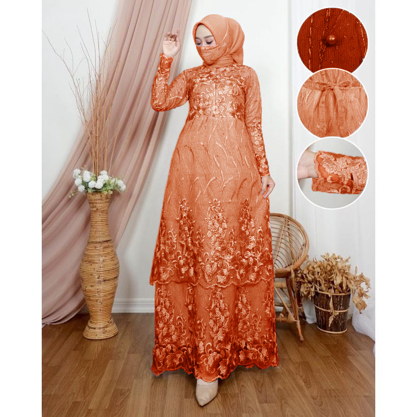 BEST SELLER [MODEL BARU] GAMIS BUSUI FULL BRUKAT/ GAMIS MAXI NADIRA/ MAXI TILE TINGKAT/ FREE MASKER/