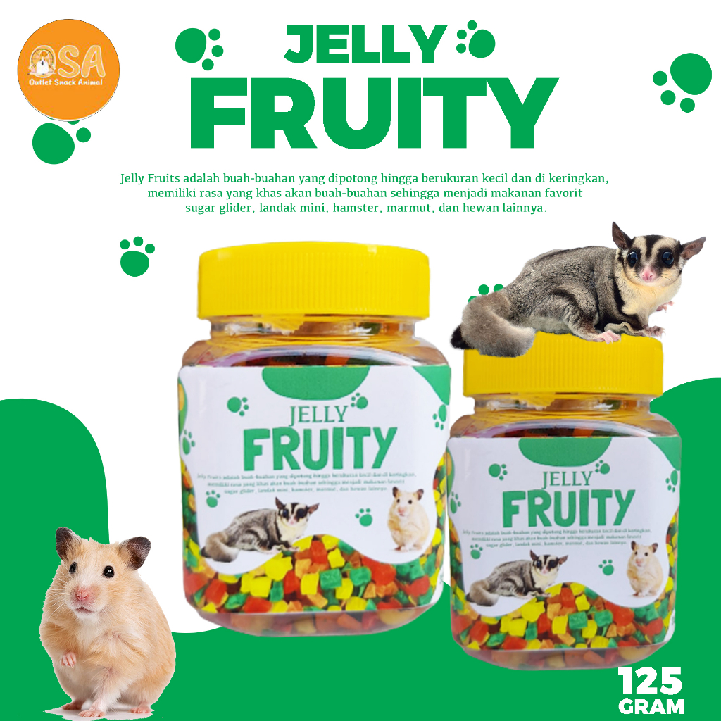 

Jelly Fruit Snack Cemilan Buah Kering Potong Hamster l Sugar Glider I Landak Mini 125gr