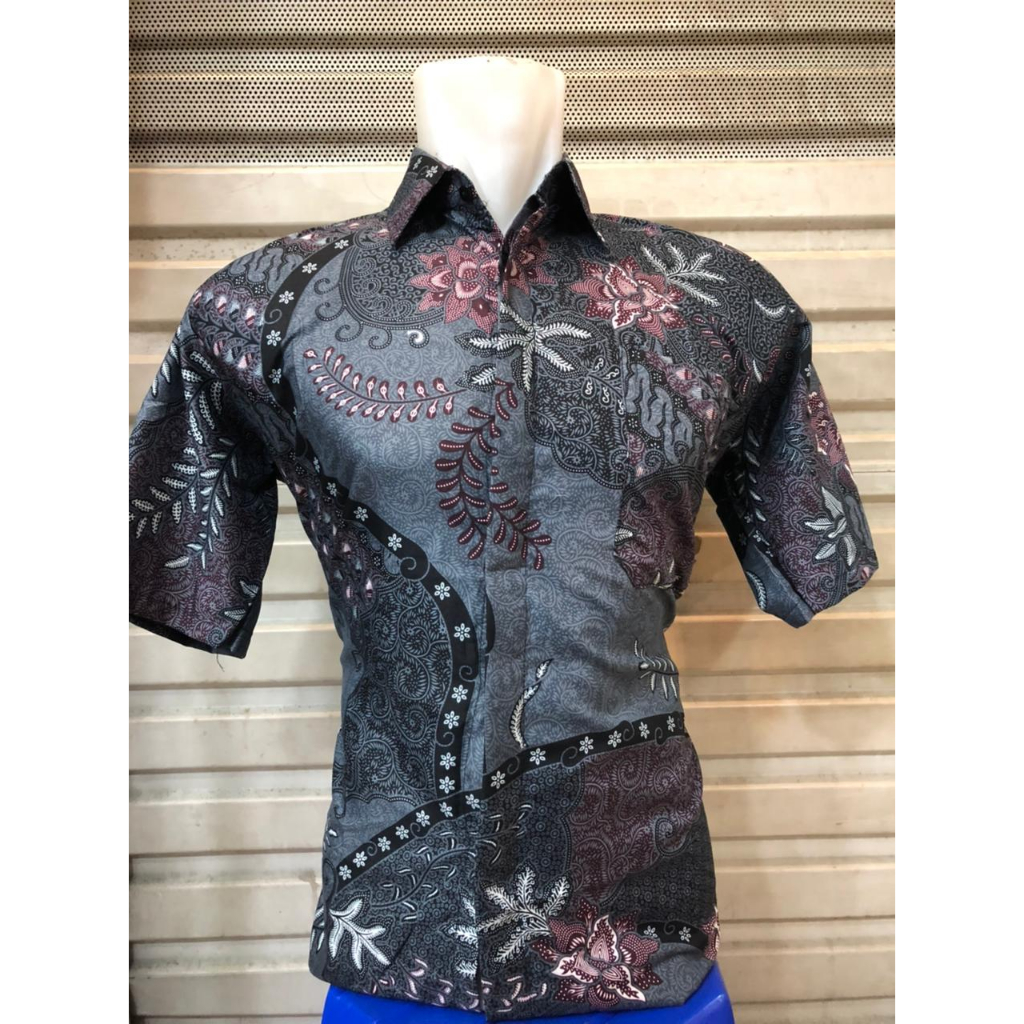 1 pc Hem Batik Pria Katun Mix Motif Bunga Abu