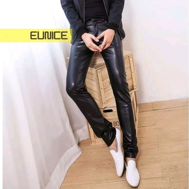 CELANA PRIA KULIT TERBARU SLIMFIT FAUX LEATHER PANTS