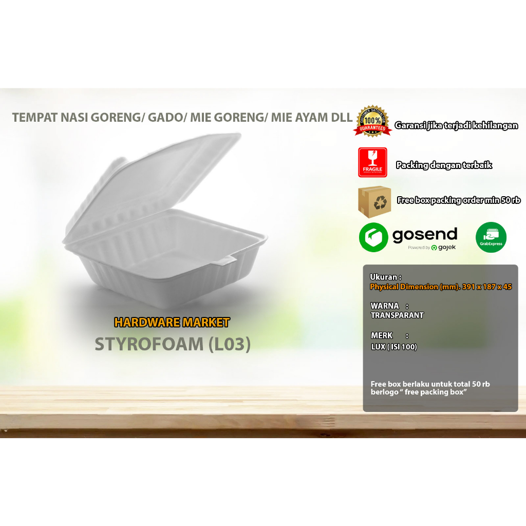 [TERLARIS] Styrofoam Lux L03 Isi 100pcs Kotak Makanan Kotak Nasi goreng/mie goreng/