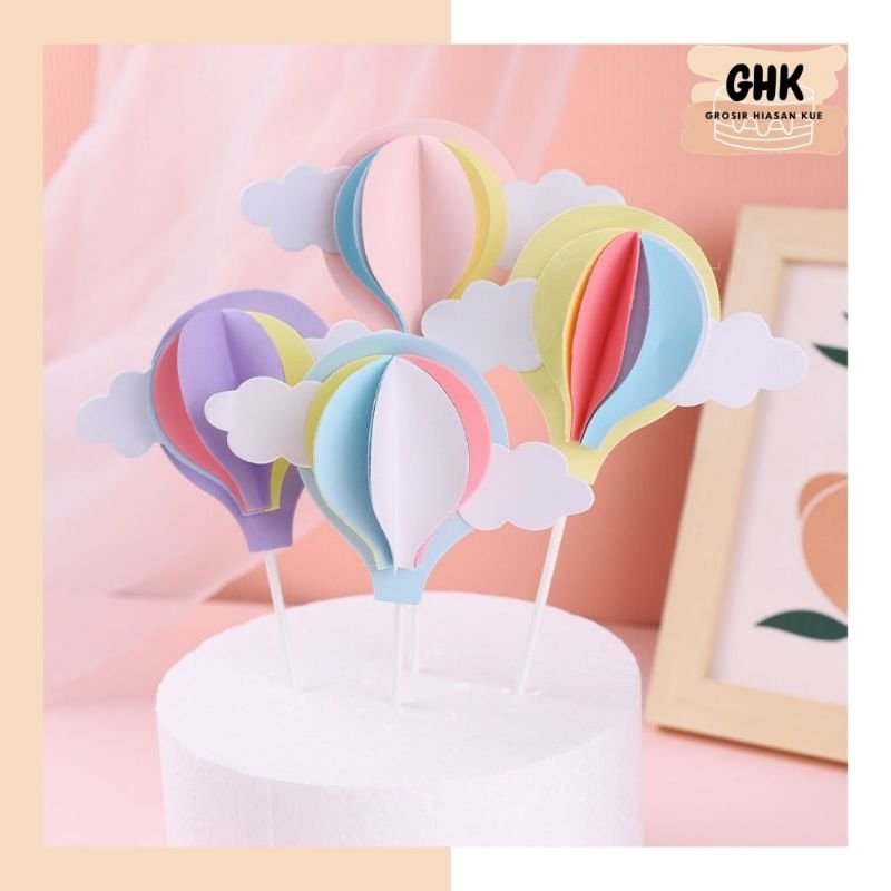 Cake Topper Hiasan Kue Hot Air Balloon One Set Dekorasi Kue Ulang Tahun Birthday Cake Baby Shower Be