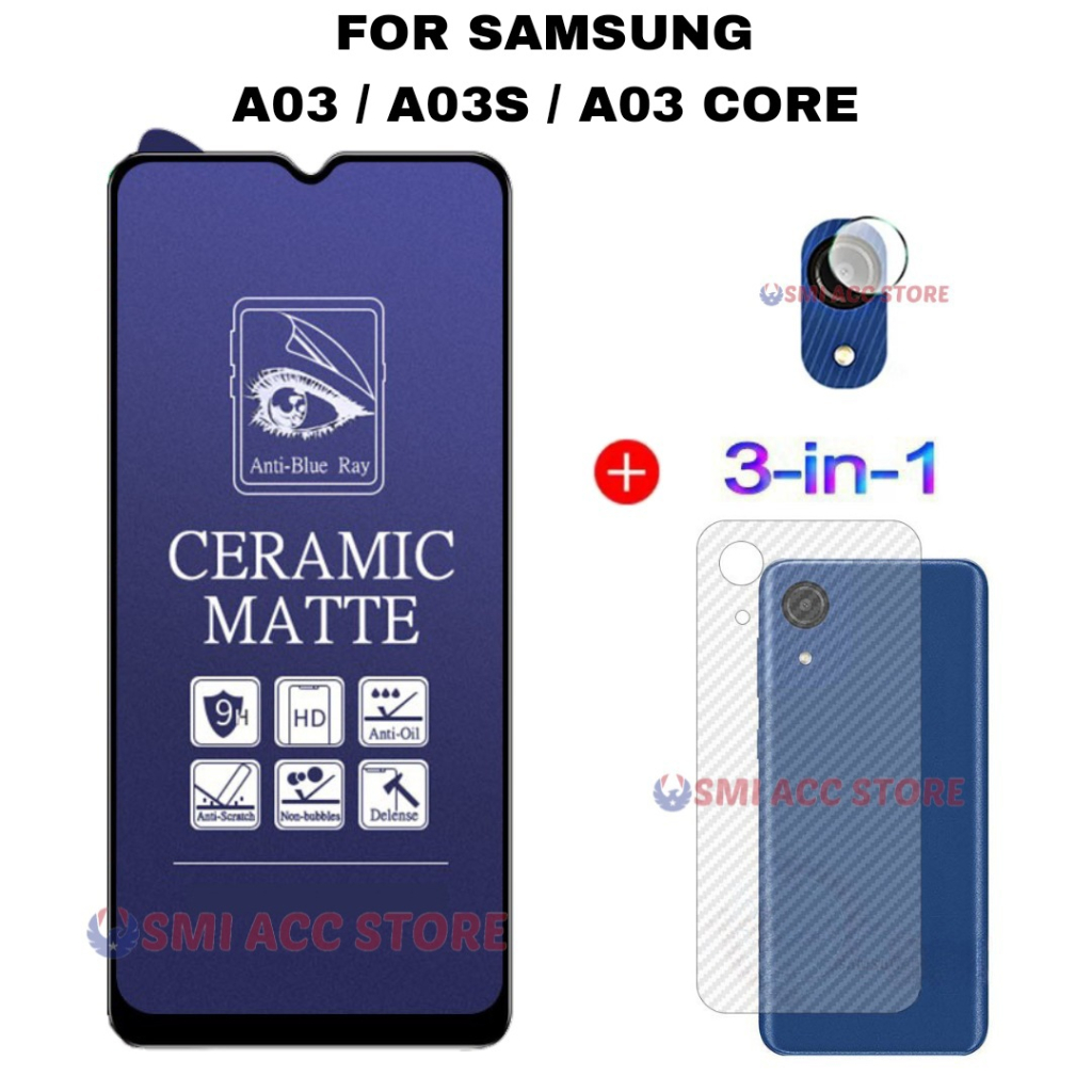 PAKET TG SAMSUNG A03 CORE / A03 / A03S Tempered Glass Ceramic Anti Blue 9H Anti Radiasi Anti Gores P