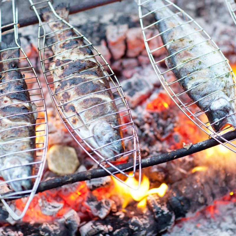 Panggangan Ikan Stainless Jepit Penjepit Panggang Ikan Daging Alat Bakar Reversible Fish Grill