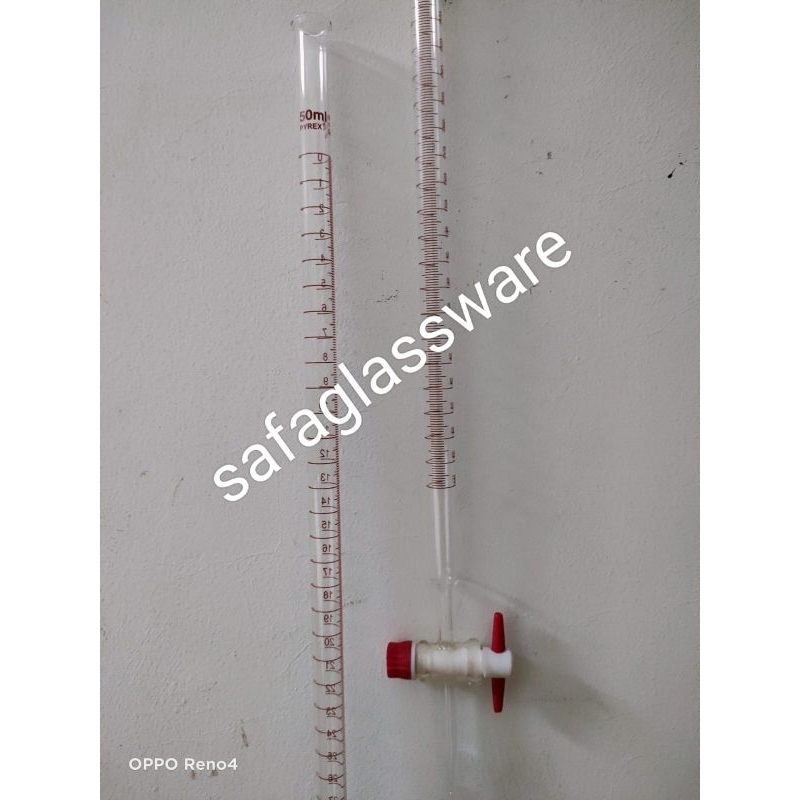 Buret 50ml Pyrex Kran Teflon Alat Kompresi  Volume Buret Glass Pyrex