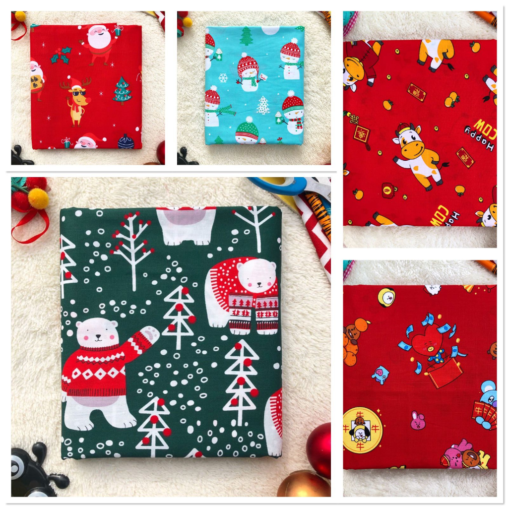 Sale - Kain Perca uk.30x100cm motif Christmas / Xmas / Natal