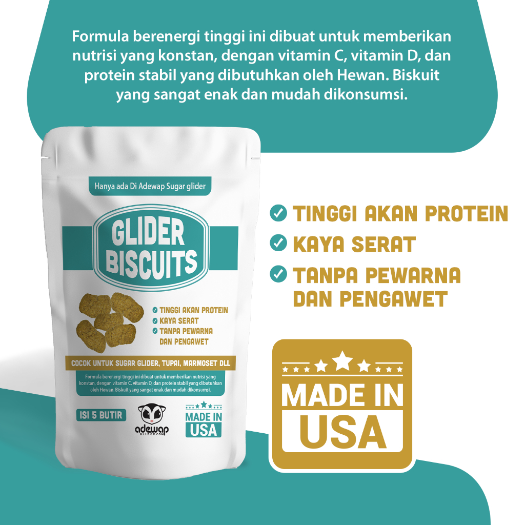 ADEWAP GLIDER Glider Biscuits : Makanan Biscuit Sugar Glider Tinggi Protein