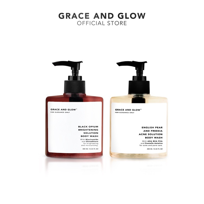 BODY WASH | Sabun Mandi Cair | Grace and Glow English Pear and Freesia Anti Acne Solution + Rouge 540 Glow &amp; Firm Scrub Solution