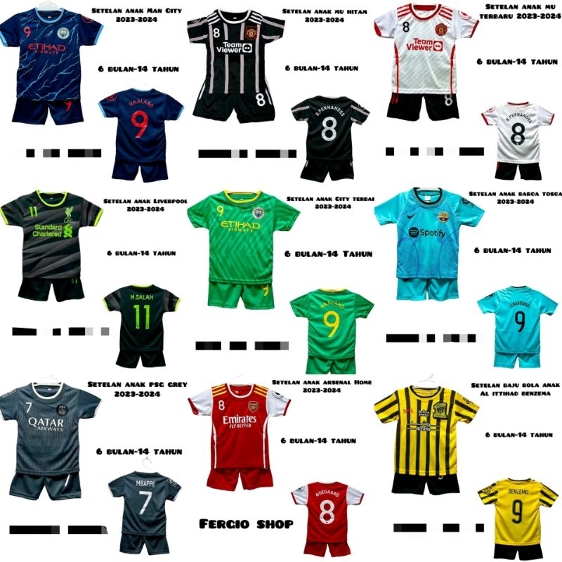 Baju Bola lengan pendek 0-14 tahun