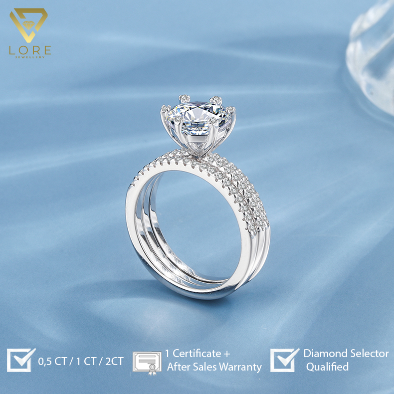 Lore Jewellery - 3 Lines Stackable Moissanite Ring 0.5 / 1.0 / 2.0 Carat [GRA Certificated and After Sales Warranty]