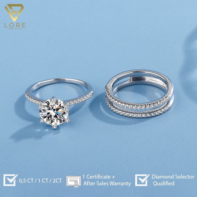 Lore Jewellery - 3 Lines Stackable Moissanite Ring 0.5 / 1.0 / 2.0 Carat [GRA Certificated and After Sales Warranty]