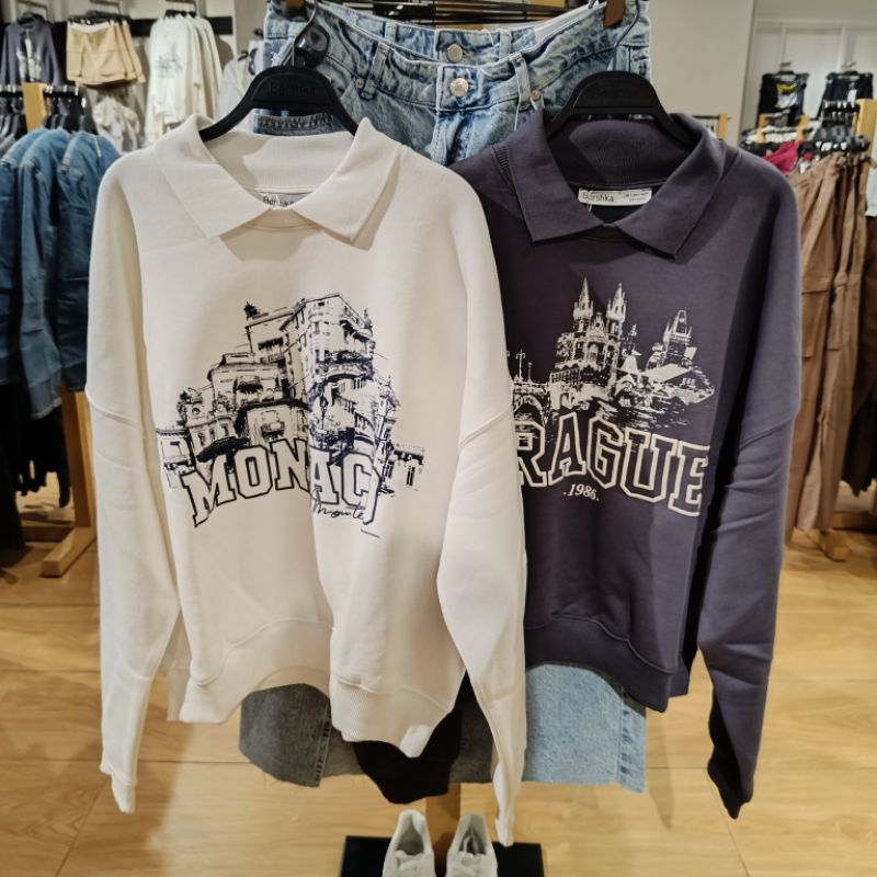 Sweatshirt Polo Varsity BERSHKA Woman Jastip (jasa titip)